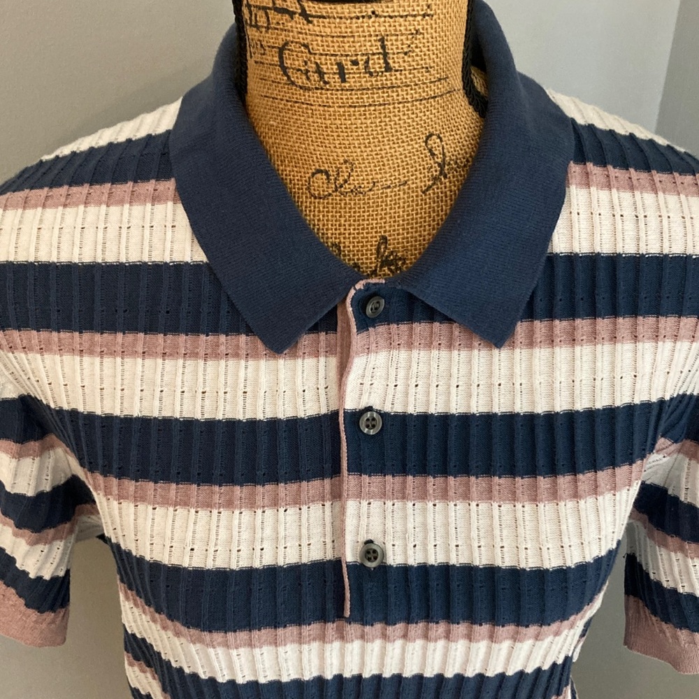 Classic Striped Short Sleeve Polo Shirt  Men Size XL - Picture 2 of 12
